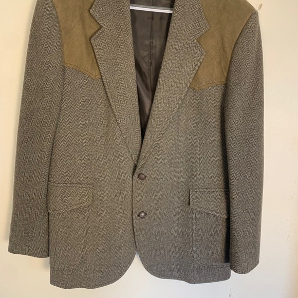 Vintage Pendleton Wool Tweed Blazer Jacket Men's Size 50 Long Suede Patches